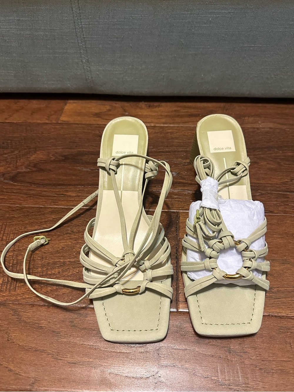 NEW! Dolce Vita Kash Sage Green Tie Up Nubuck Leather Sandals Heels 9.5